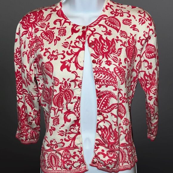 Charter Club Button Down Top Women Red Floral Long Sleeve Size M 8/10 A2 - Picture 3 of 7